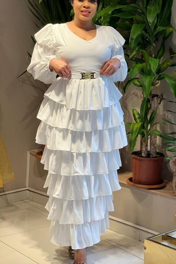 Elegant Frilled Belt Long Dress SW-443