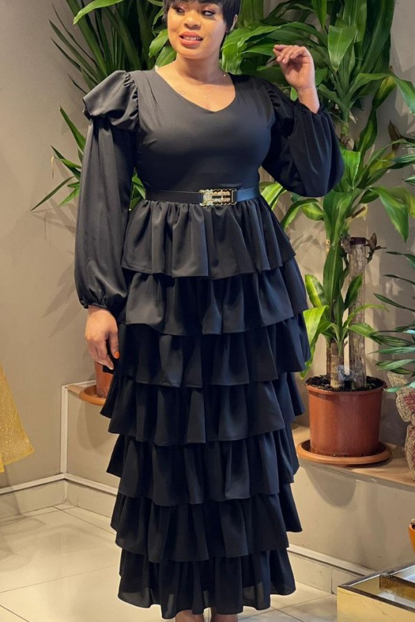 Elegant Frilled Belt Long Dress SW-443
