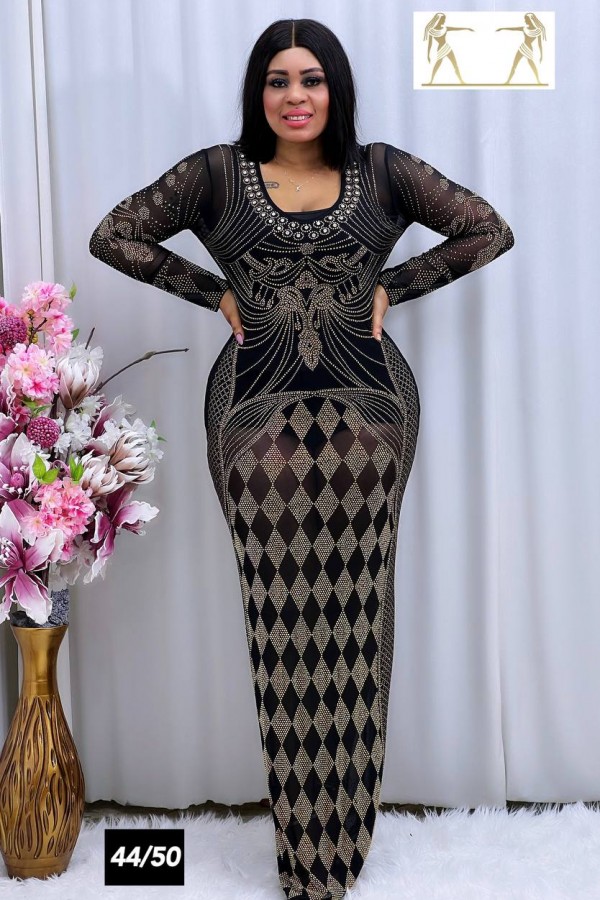 Diamond Patterned Stone Embroidered Long Dress SW-387